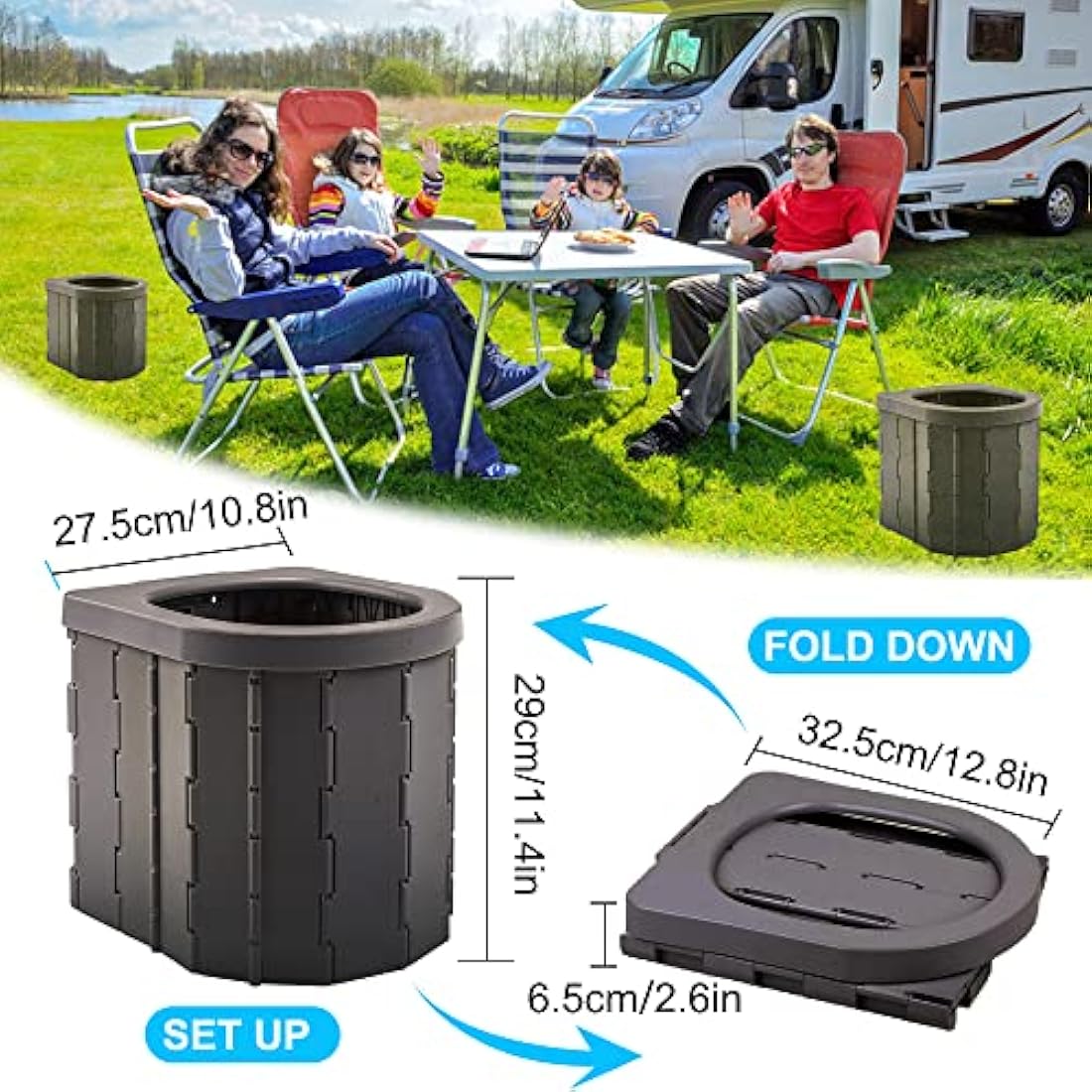KINSPORY Portable Toilet, Outdoor Camping Toilet Fishing Toilet Campervan Toilet Collapsible Toilet Bucket Portable Loo Camping Loo Camping WC
