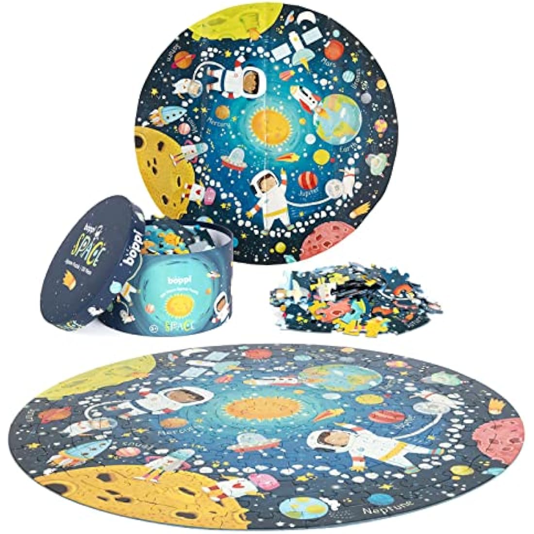 Boppi puzzles for 5+ year olds / 150 Piece Round Circle Space Jigsaw Puzzles for Kids Aged 5-8 Made with 100% Recycled Card – Space