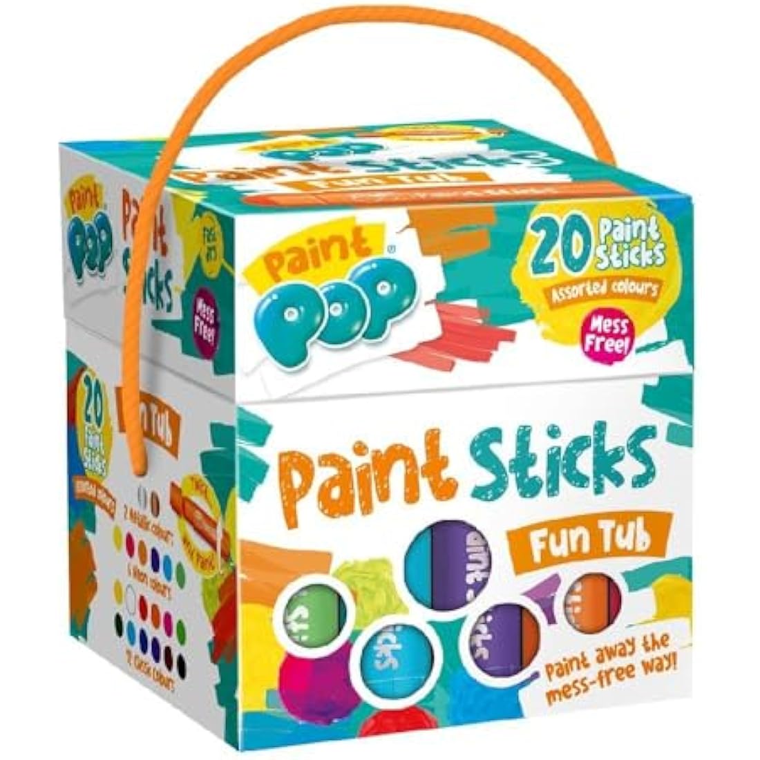 Paint Pop - Paint Sticks For Kids - 20 Pack Assorted Colours & Fun Storage Tub - Twist & Paint, Mess-Free, Fast Drying Action, Easy Clean Up, Vibrant Colours, Multi-Surface