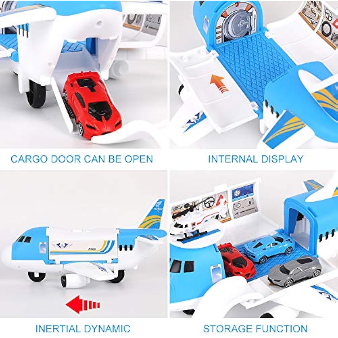 m zimoon Transport Airplane, Transport Cargo Plane Car Kids Toys Set with 4pcs Cars, 1pcs Helicopter Toy and 1pcs DIY Stickers Gift Toys for Boys Girls