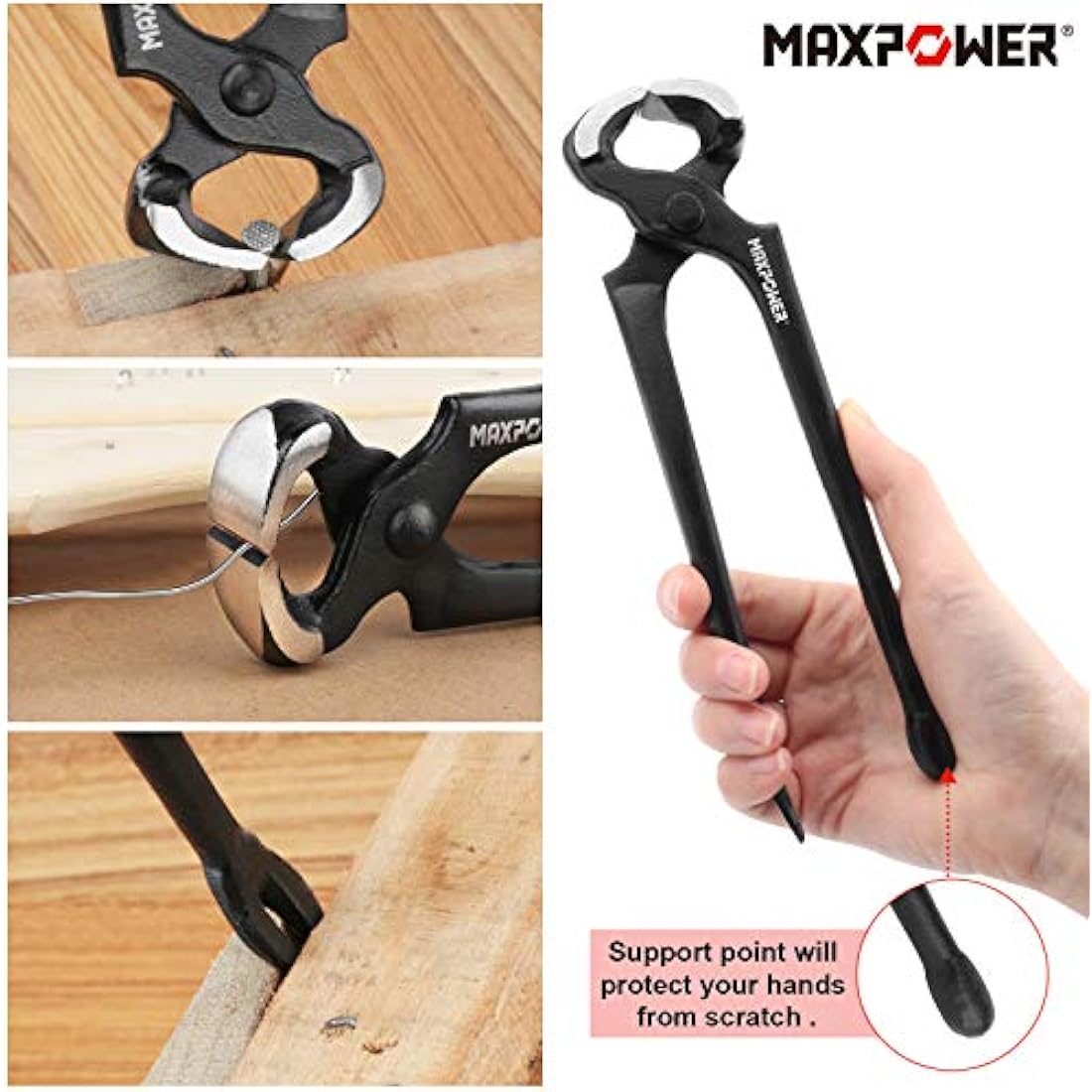 MAXPOWER Pry Bar/Nail Puller Set 4-Piece, 300mm Crowbar Claw Nail Puller, 260mm Wonder Pry Bar Wrecking Bar, 190mm Mini Utility Bar and 250mm Carpenters Pincer