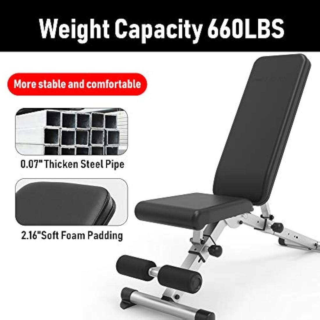 leikefitness Adjustable Weight Bench, Foldable Workout Training Bench with Automatic Locking for Upright Tilt and Flat Full Body Exercise
