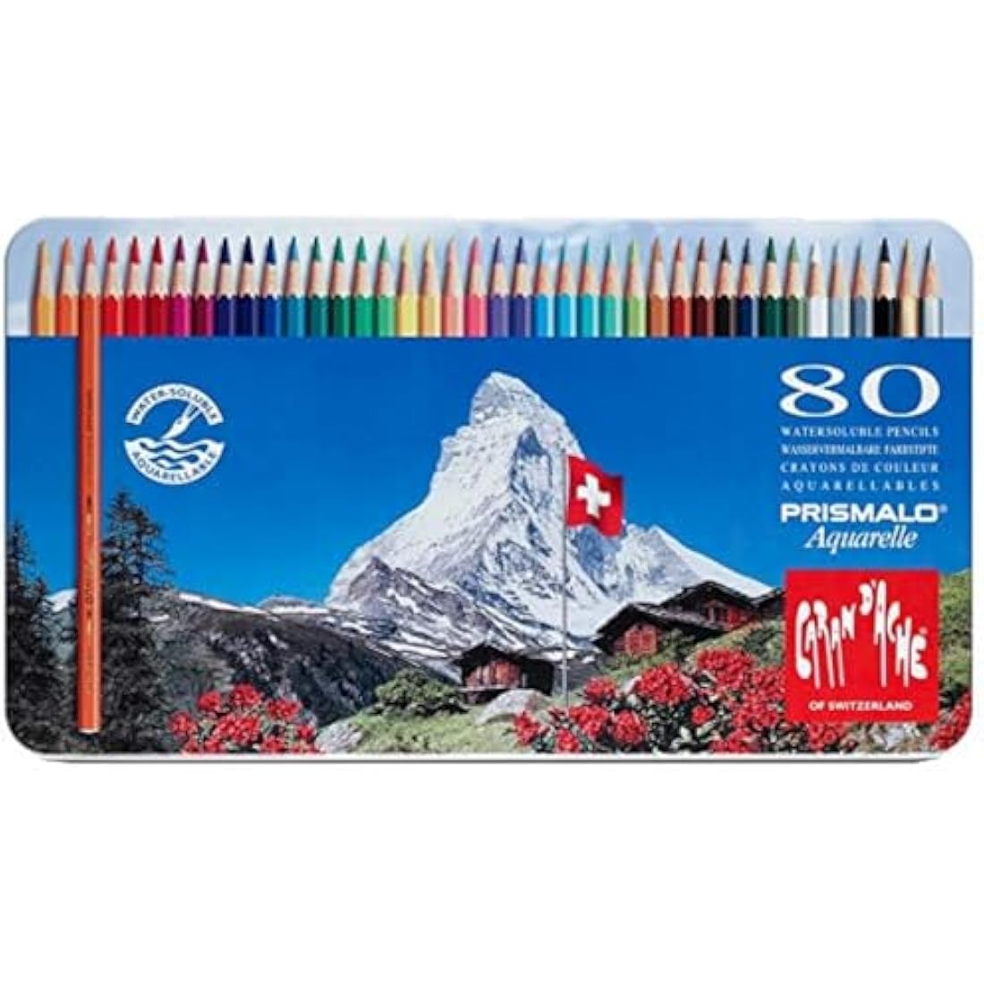 Caran Dache Metal tin with 80 Assorted Colours