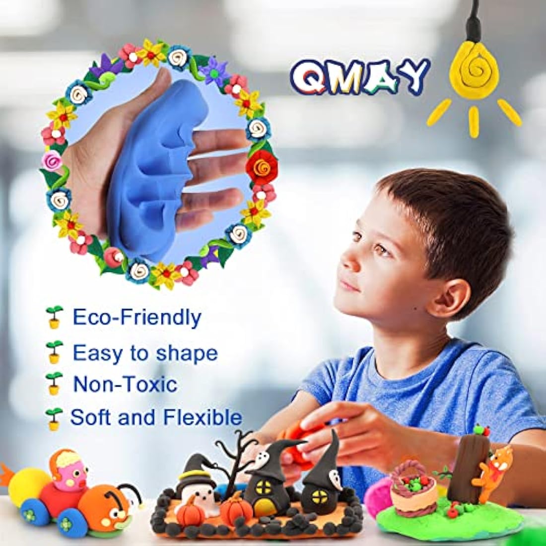 QMAY Air Dry Clay, 48 Colors Ultra Light Magic Clay, No-Toxic Modeling Clay & Dough, Modeling Clay for Kids with Tools, Gift for Kids