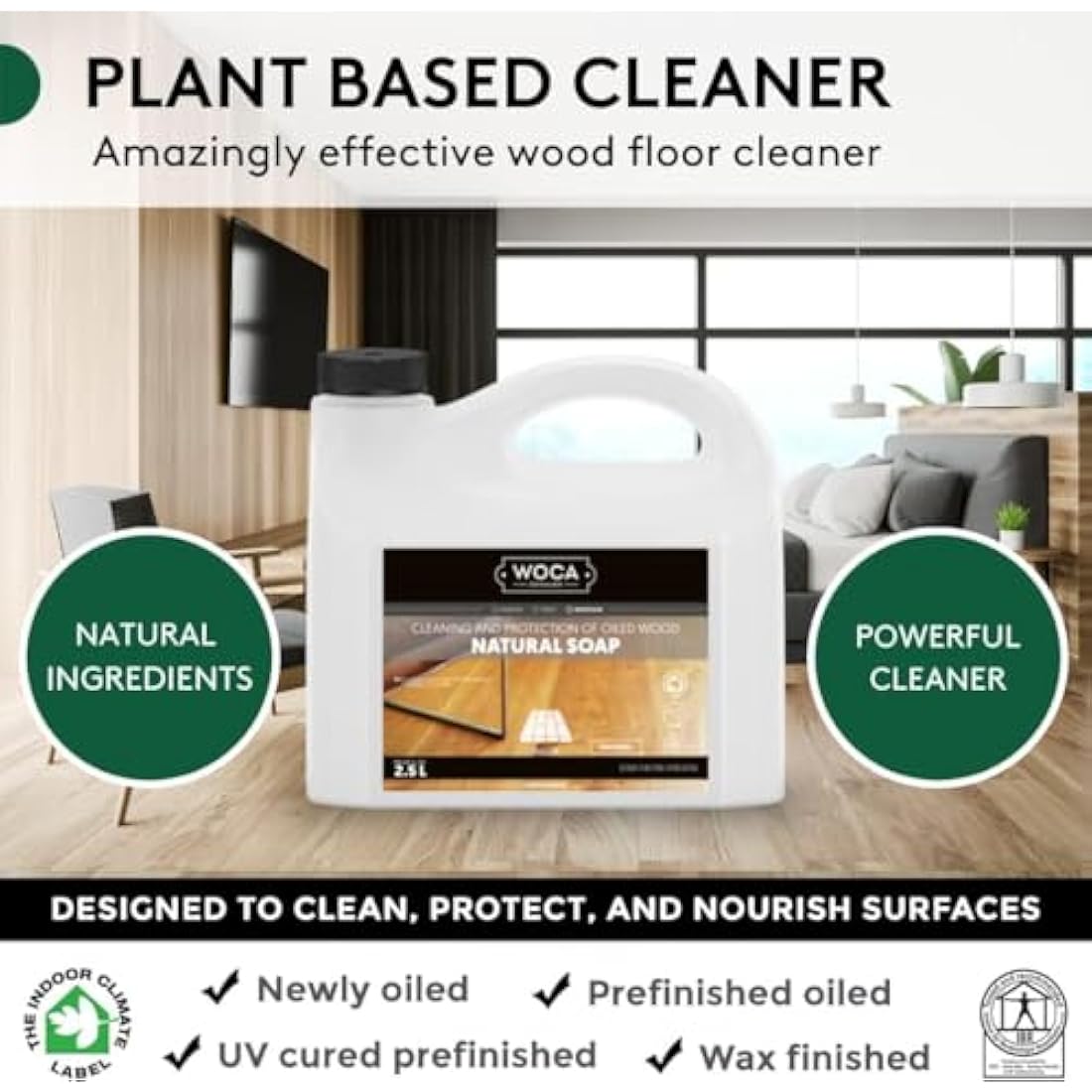 WOCA Natural Soap, Natural |2.5 L| - Concentrated Wood Cleaner for oil or wax finished hardwood floors, tables, millwork, cutting boards, and countertops.