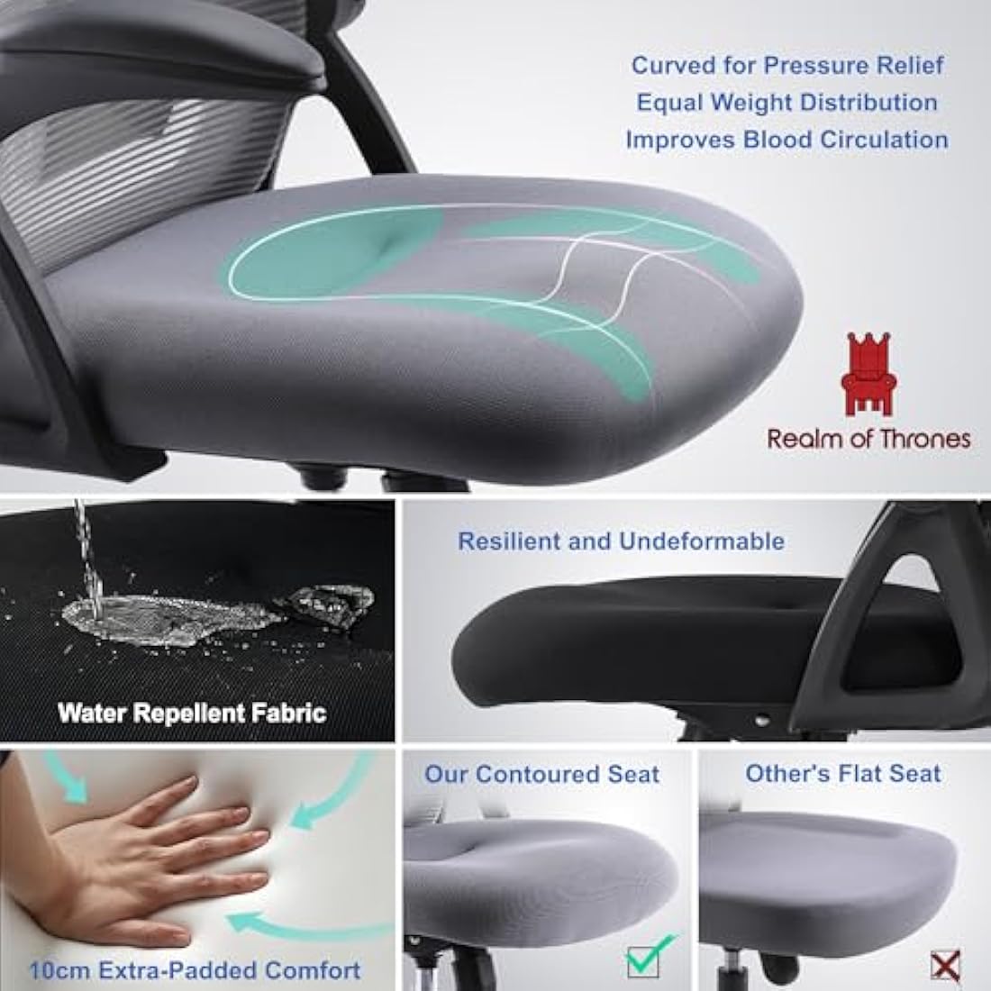 Realm of Thrones CAPTAIN Ergonomic Office Chair for Home, Heavy Duty Steel Base, Versatile Flip-up Armrests, Adjustable Lumbar Support, Mesh Back Comfort Cushion Seat for Computer Desk/Gaming (Black)