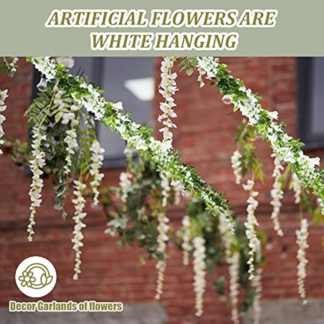Syhood 4 Pieces 26 Feet in Total Vine Artificial Wisteria Garland Artificial Wedding Silk Wisteria Hanging Flower for Wedding Arch Home Garden Party Outdoor Decor(White)