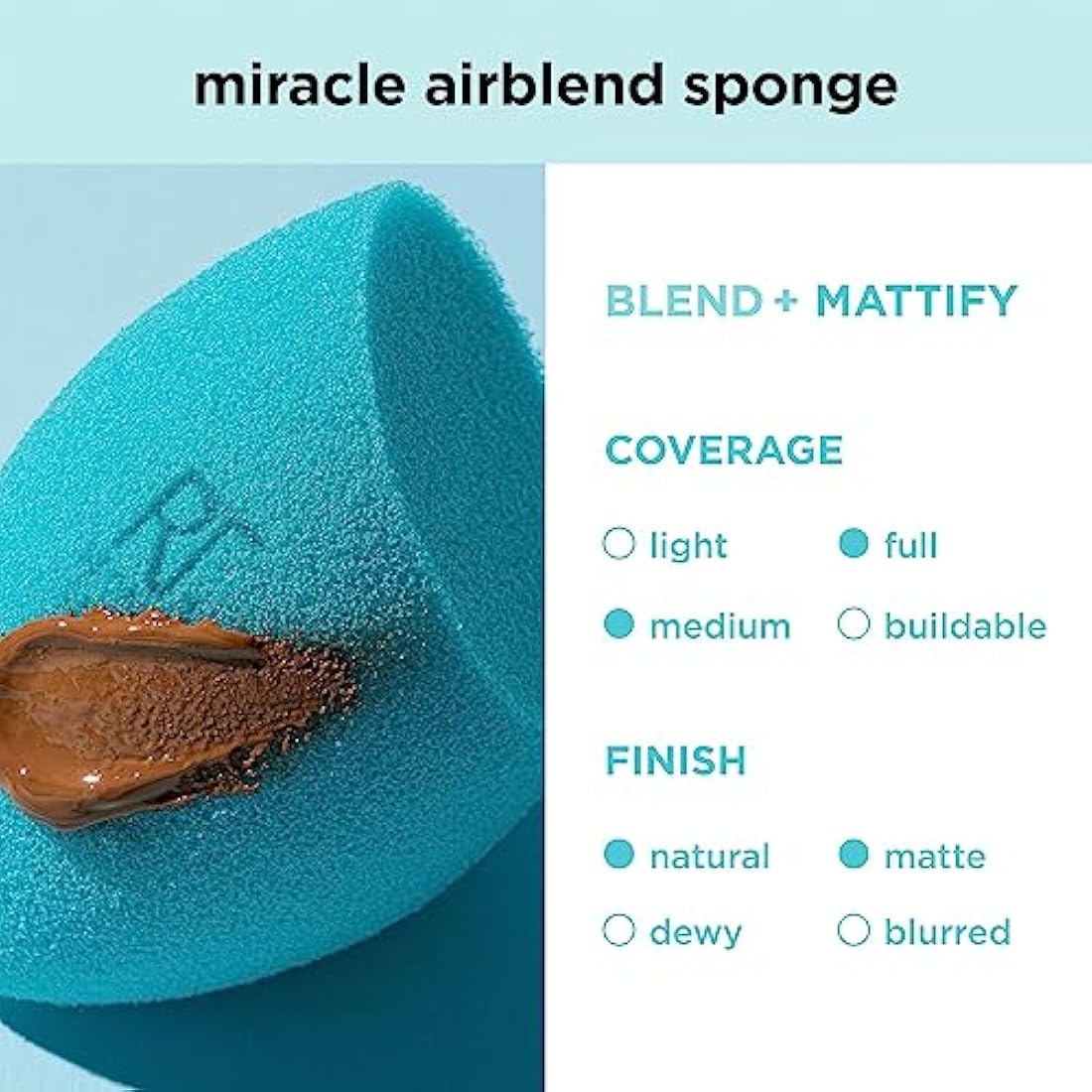 REAL TECHNIQUES New Miracle Airblend Sponge for Foundation - Matt Finish (1 Pack)