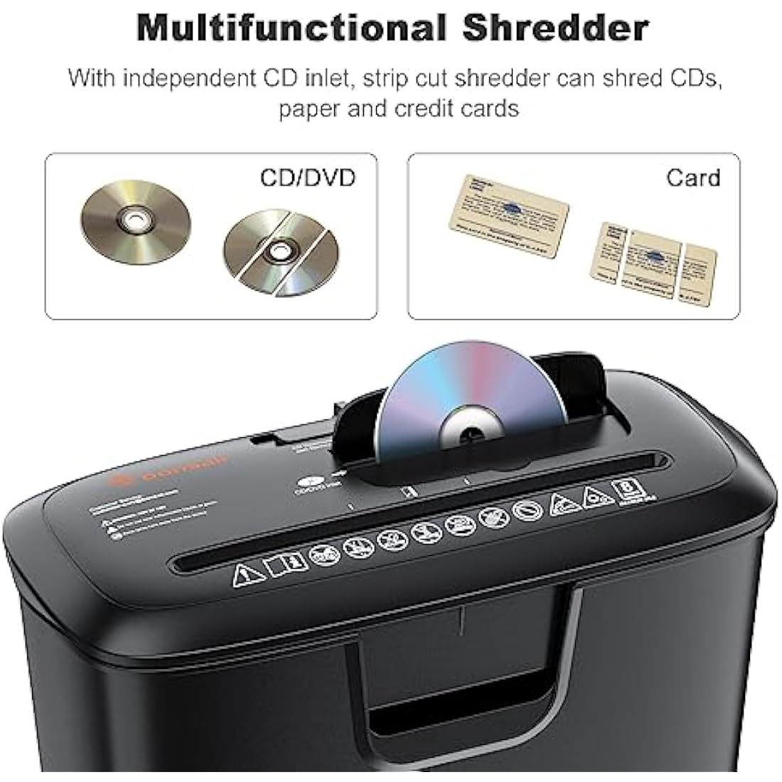 Bonsaii Paper Shredder for Home Use, 8-Sheet StripCut Home Office Shredder, CD/Credit Card Shredder Machine with Overheat Protection, 13 Litres Wastebasket, Black (S120-C)