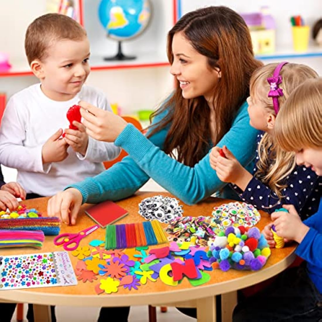 Obqo 2000+ Pcs Craft Supplies for Kids Ages 4-8, Toddler Box Includes Pipe Cleaners, Pom Poms, Buttons - All in One Supplies for Ages 4 5 6 7 8