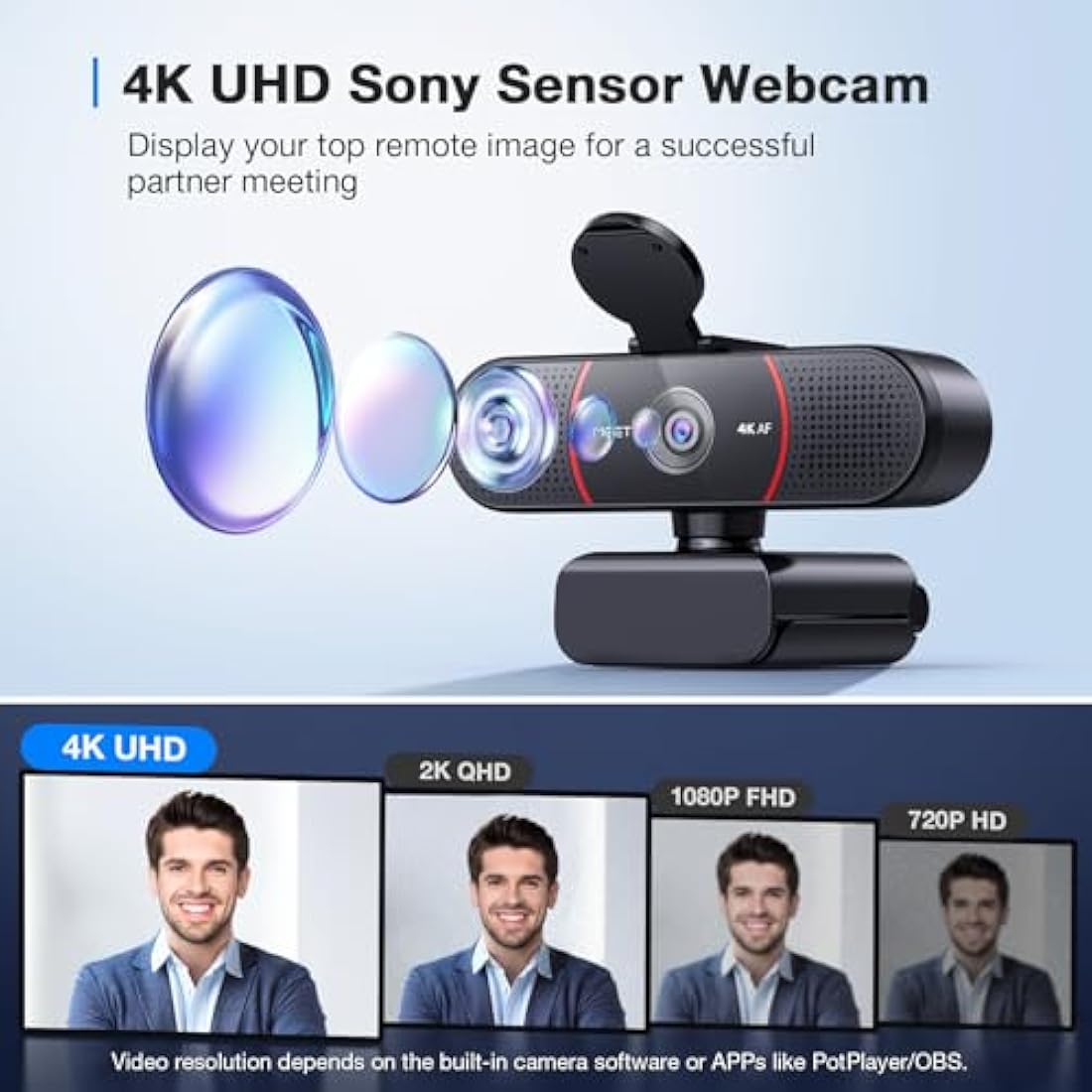 EMEET C960 4K Webcam for PC, 4K UHD Sony Sensor, TOF Auto Focus, Dual AI Noise-Cancelling Mics, Auto Light Correction, 66° FOV, Plug&Play Webcam with Privacy Cover, Works with Zoom/Teams