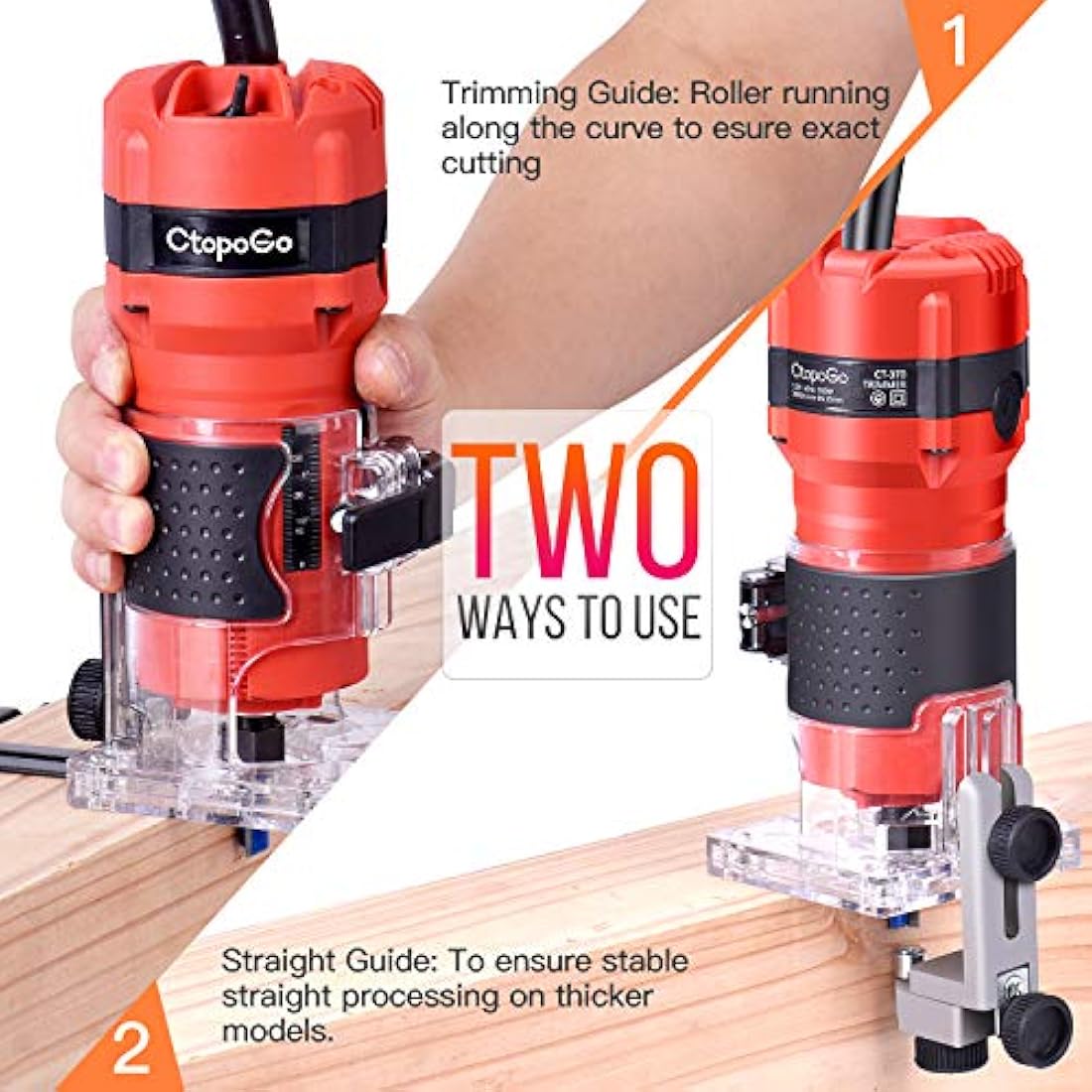 CtopoGo Compact Wood Palm Router Tool Hand Edge Trimmer Woodworking Joiner Cutting Palmming Tool 30000R/MIN 800W 220V with 12PCS 1/4" Router Bits