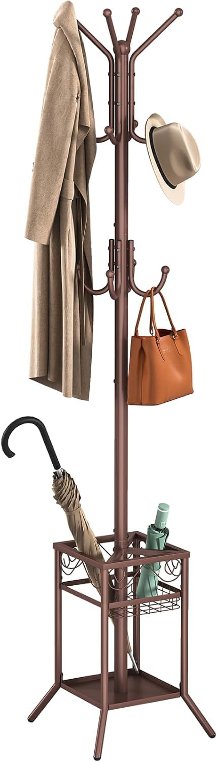 ELYKEN Metal Coat Stand with Umbrella Holder Vintage for Office Hallway