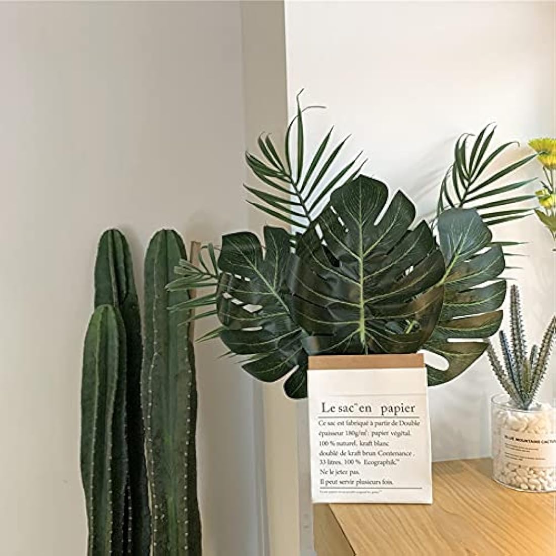Artificial Palm Leaves, 20 Pcs Faux Monstera Leaves Golden Fake Jungle Leaf Tropical Leave with Stems for Hawaiian Jungle Theme Tropical Party Table Decorations