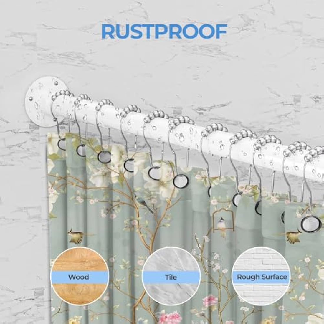 L Shaped Shower Curtain Rail, [60-135cm] x [60-135cm] Adjustable Corner Shower Curtain Rod, Wall Mounted Curved Shower Rail With 12 Rings & Ceiling Support For Bathroom Bathtubs, Need Drilling, White