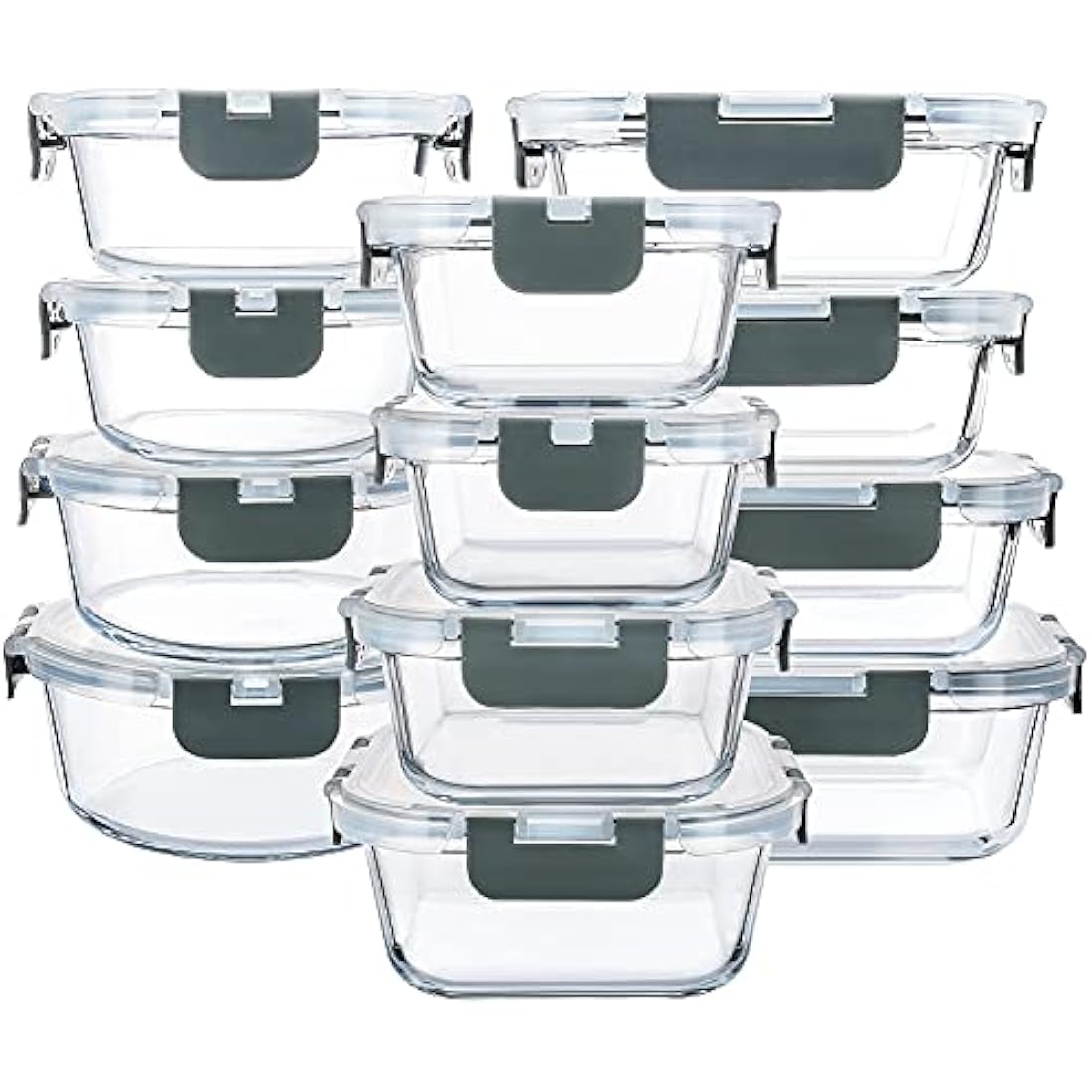 MCIRCO 24-Piece Glass Food Storage Containers with Snap Locking Lids, Glass Meal Prep Containers Set, Airtight Lunch Containers, Microwave, Oven,Freezer and Dishwasher Friendly