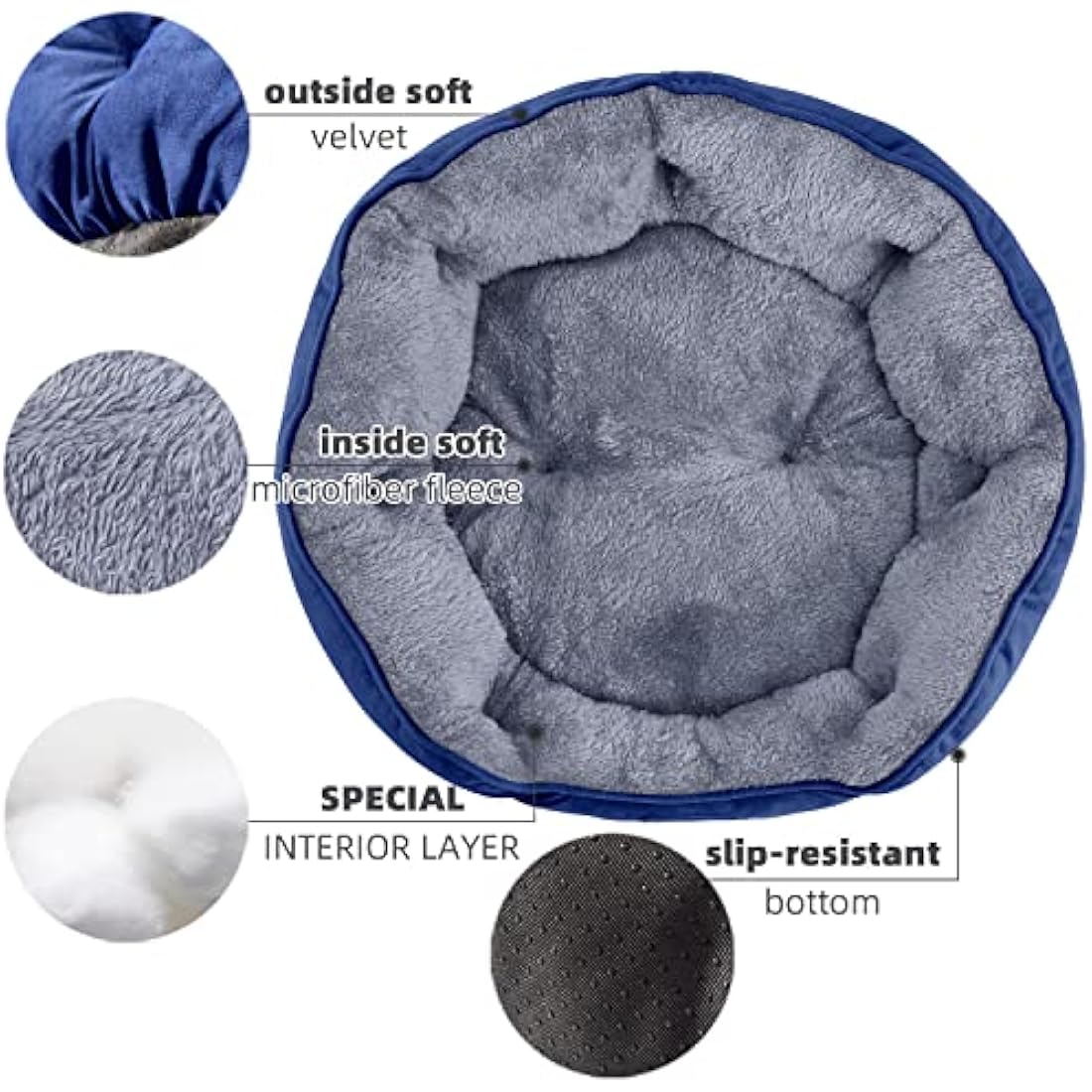 Asvin Medium Dog Bed for Medium Dogs, Large Cat Beds for Indoor Cats, Pet Bed for Puppy and Kitty, Extra Soft & Machine Washable with Anti-Slip & Water-Resistant Oxford Bottom, Blue, 25 inches