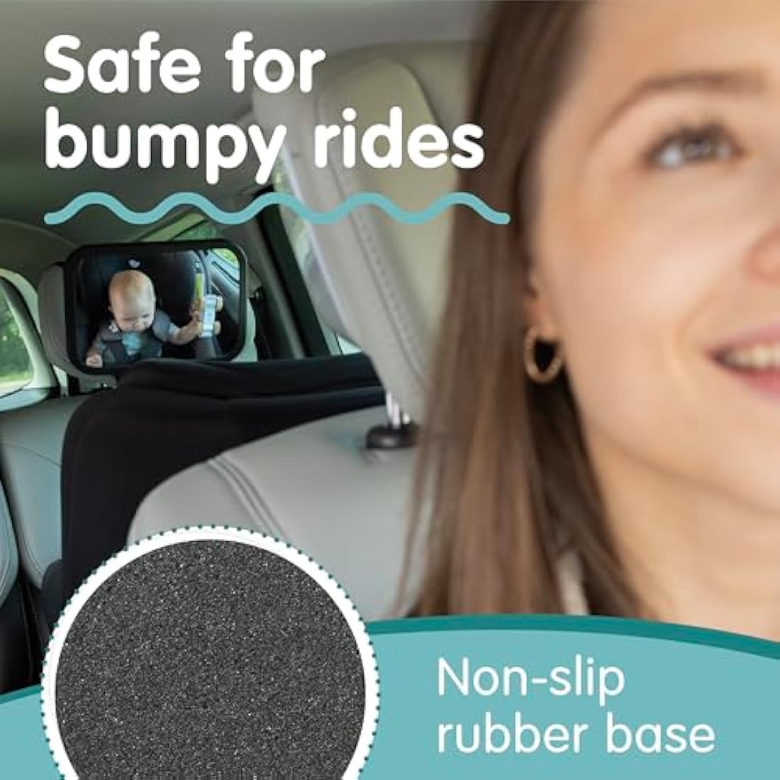 Onco Baby Car Mirror - 100% Shatterproof & Shakeproof, Award-Winning Car Mirror Baby Rear View, Non-Slip with 360° Rotation, Newborn Essentials