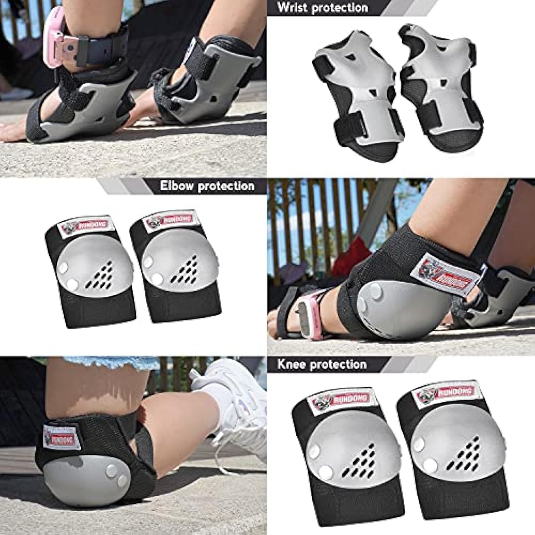 Youth/Kids Knee Pads Elbow Pad Wrist Guards Protective Gear Set for 3-15 Years Child Roller Skates Skateboard Inline Rollerblading Cycling BMX Bike Skating Scooter Riding and Other Outdoor Sports