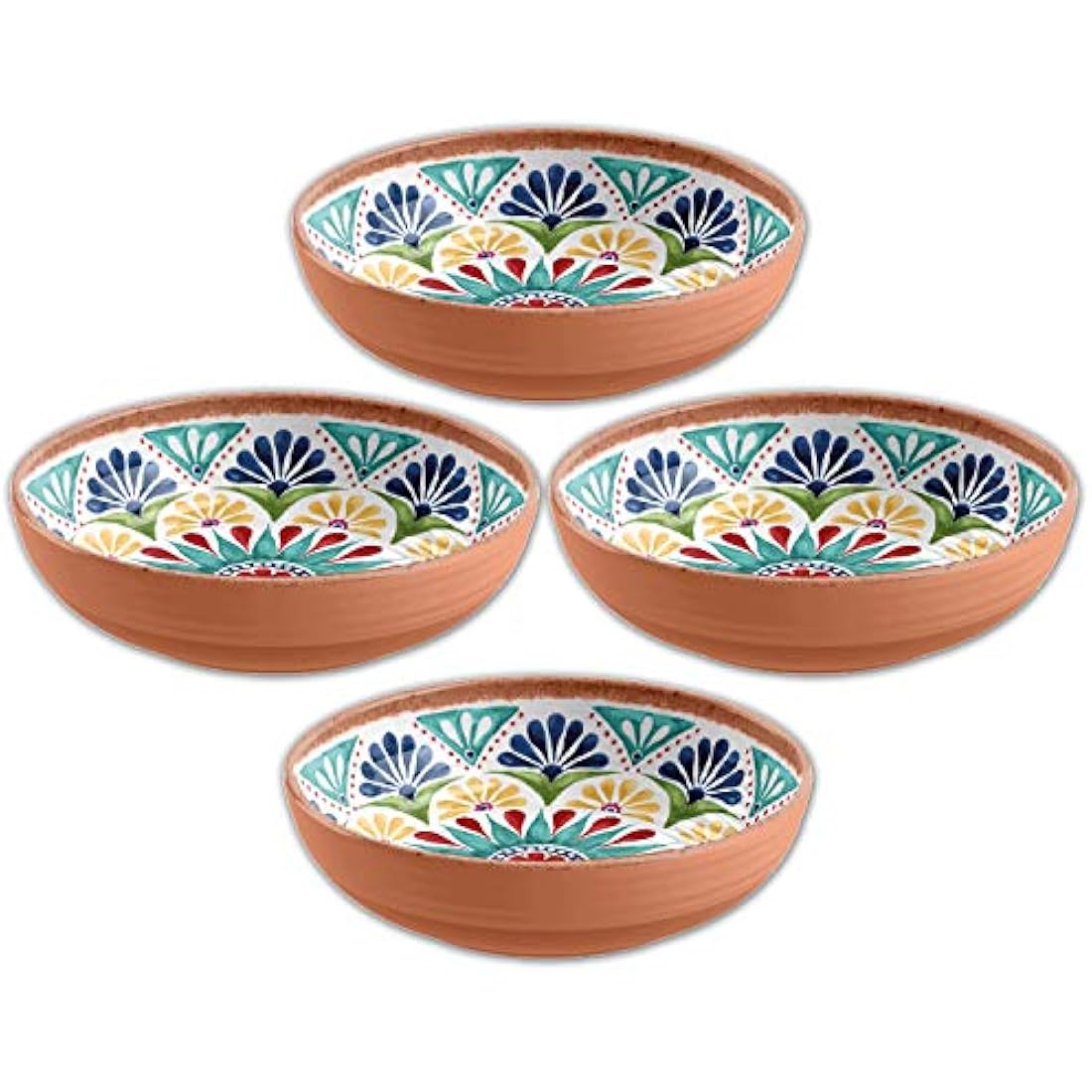 Auntie Morags Purely Home Rio Medallion 20cm Melamine/Plastic Low Cereal/Pasta/Dessert Bowls - Set of 4 Bowls