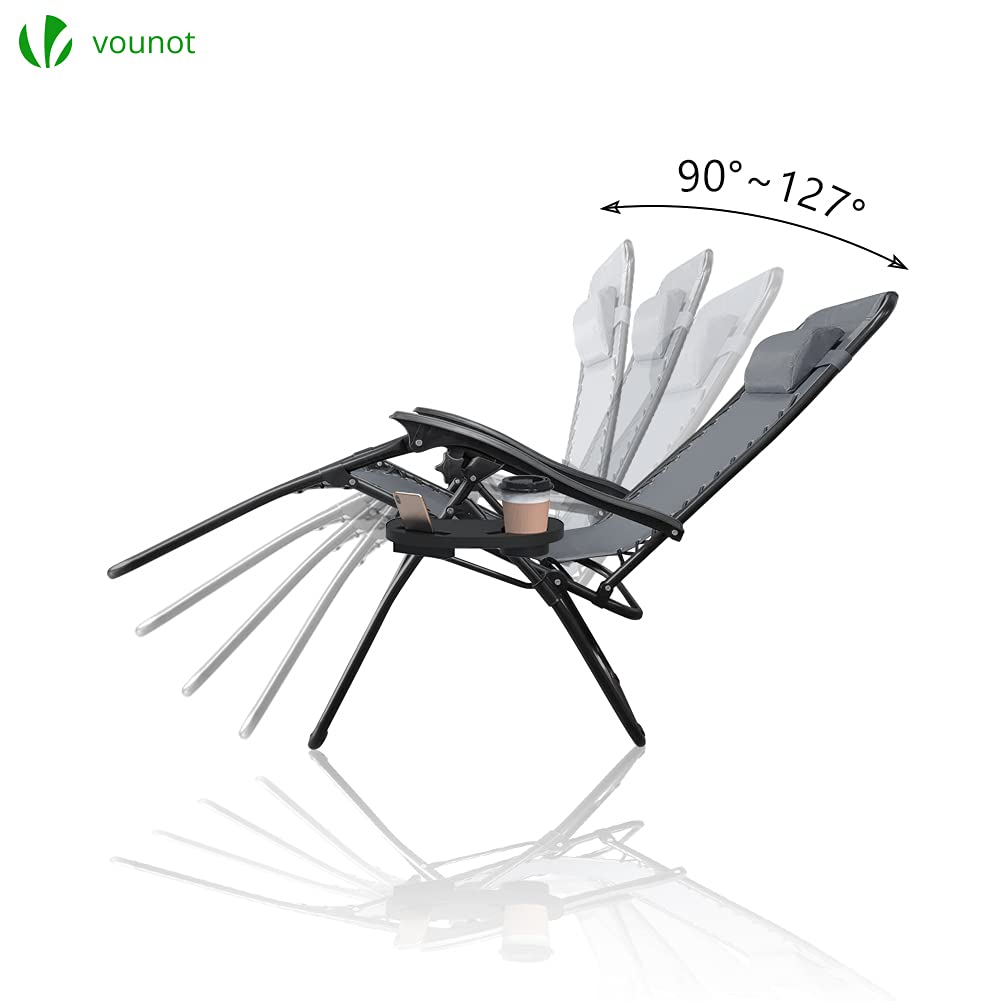 VOUNOT? Set of 2 Zero Gravity Sun Loungers, with Cup Holder and Phone Hoder, Adjustable Textoline Reclining Garden Chairs, Grey