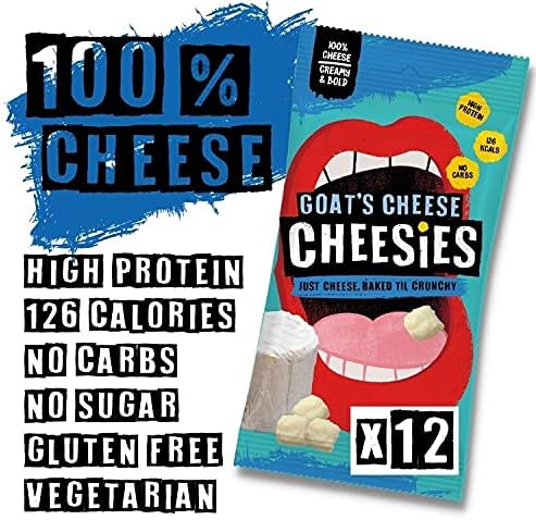 CHEESIES Crunchy Snacking Cheese Keto Snack. Sugar Free, Gluten Free, No Carb, High Protein, Vegetarian (12 x 20g, Goat's Cheese)
