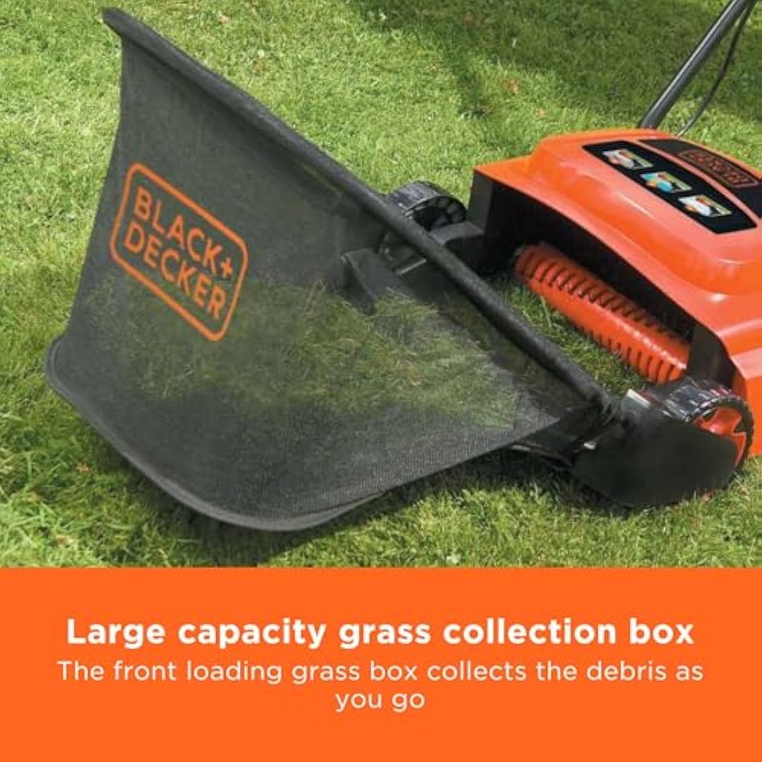BLACK+DECKER Lawn Raker, 600W, Adjustable Height Scarifier with Large Capacity Front Loading Grass Box, GD300-GB
