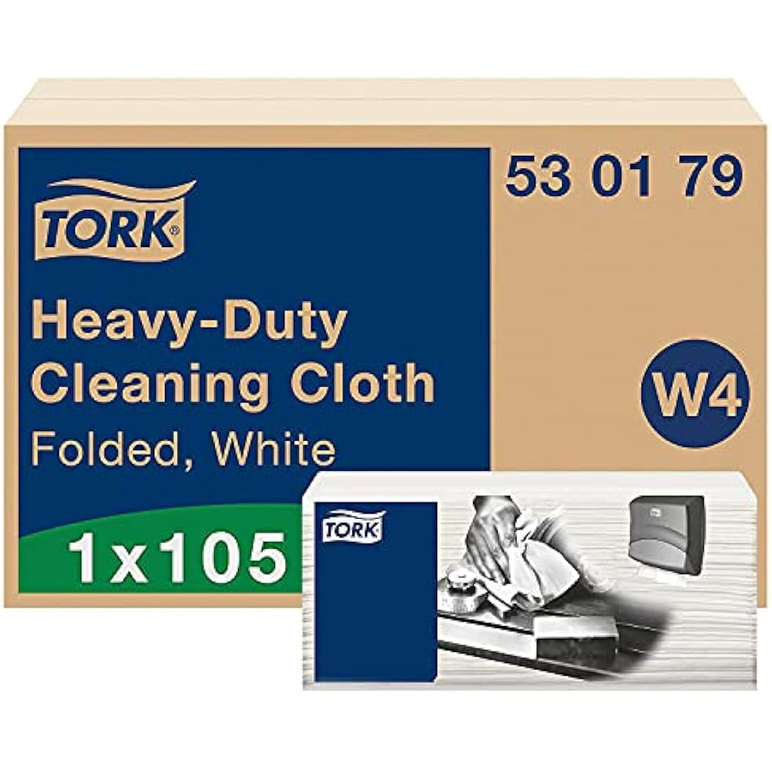 Tork Heavy-Duty Cleaning Cloth White W4, Multipurpose, 1 x 105 Cloths, 530179