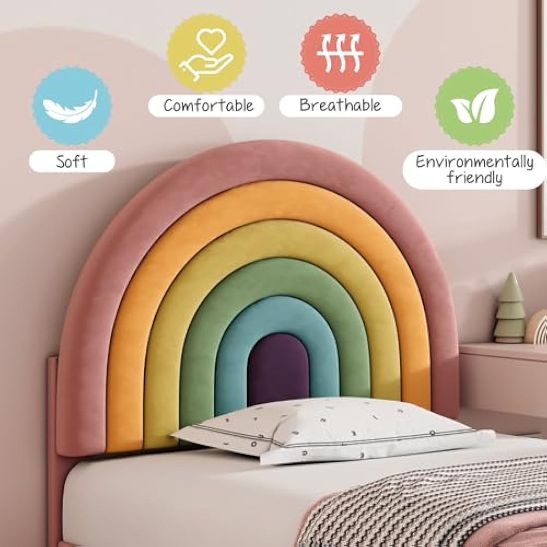 BTM Upholstered Bed 90 * 190cm, Velvet Single Bed Frame with Slatted Frame and Height-adjustable Headboard for Teenagers and Kids, Wooden Slat Support, No Mattress