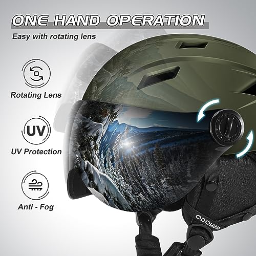 Odoland Ski Helmet with VLT 18% Lens Visor Great for Skiing, Light Weight and Adjustable Ventilation Advanced Competition Snow Helmet with Warm Fluffy