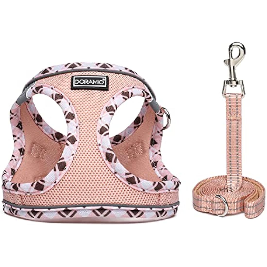 DORAMIO Step-in Dog Harness and Leash Set, Soft Mesh No-Chock Reflective Breathable Easy Walk Lightweight Vest Harnesses with Safety Buckle for Small Dogs, Cats, Puppies (Champagne, XXS)