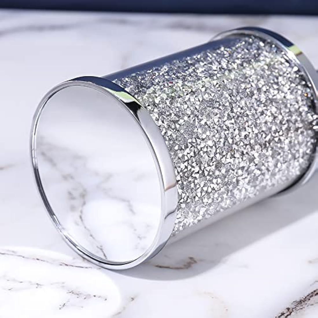 Cedilis 3 Pack Decorative Coffee Tea Sugar Canisters With Crushed Crystal Diamonds, Glass Food Storage Containers, Bling Kitchen Jar for Countertop Decor, Silver