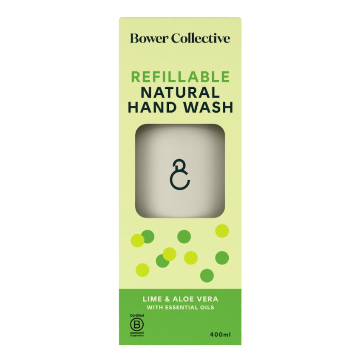 Bower Collective Natural Hand Wash Starter Pack, Lime & Aloe Vera Liquid Hand Wash, Reusable Dispenser with 400ml Refillable Bathroom Soap,