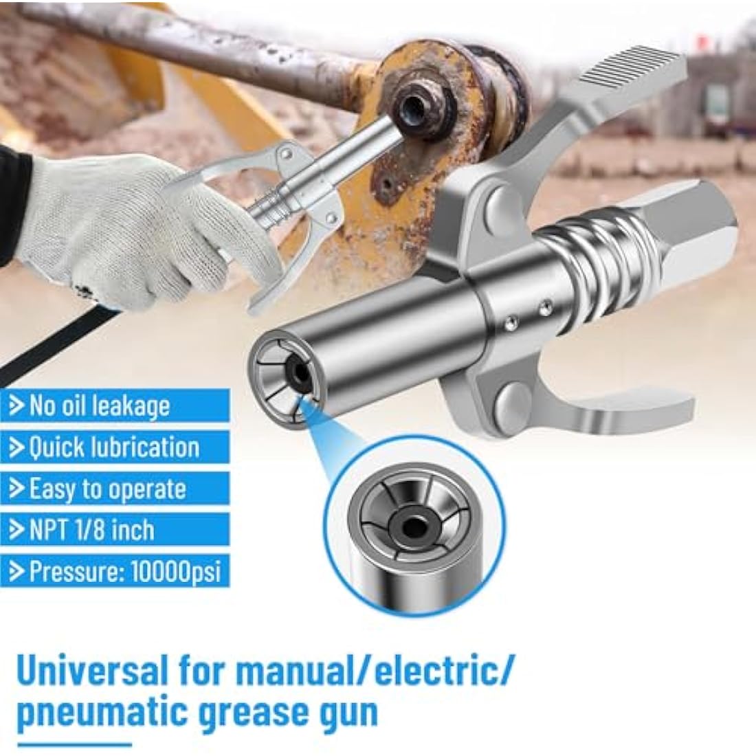 Pindex Heavy Duty Grease Gun Set with G Coupler Quick Release Lock, Manual Pistol Grip Grease Gun Tool with Fittings Ends Nozzle Hose for 400g Cartridge