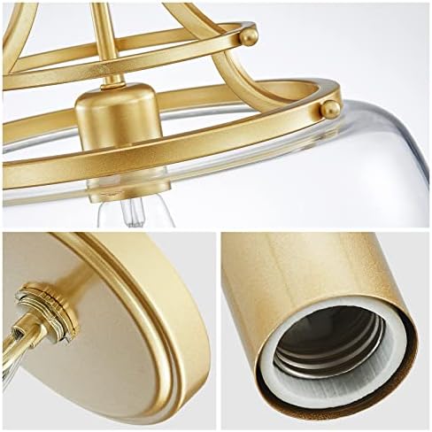 WUZUPS Chandelier Rustic Farmhouse Industrial Round Ceiling Pendant LED Light Fixture with Clear Glass Shades for Dining Room Kitchen Island Foyer Entryway, H 43 x W 34, E27 Base, Gold