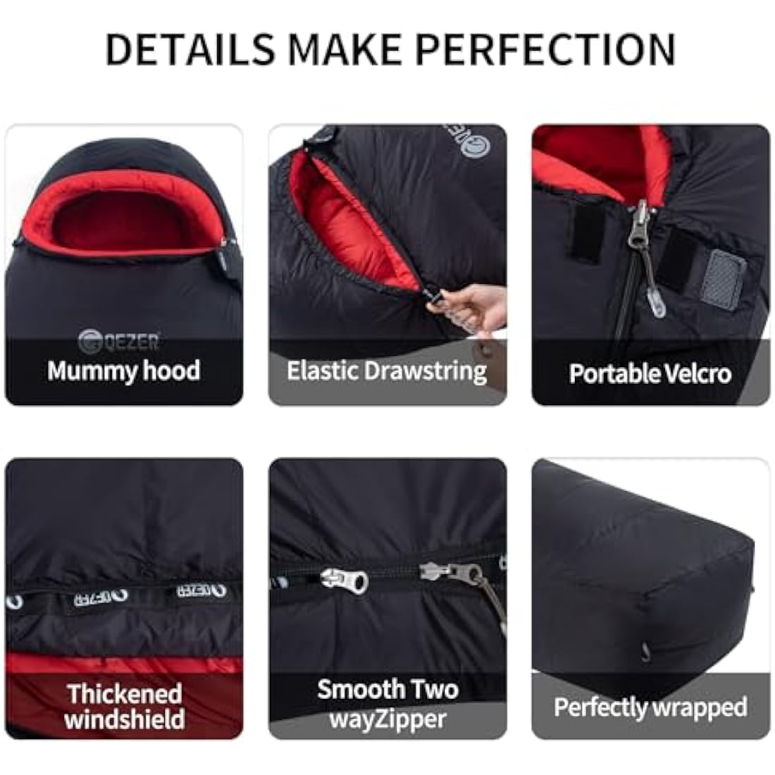 QEZER Winter Sleeping Bag for Adults, Lightweight Down Sleeping Bag -20 Degree C for Cold Weather Camping and Mountaineering Outdoor with 660 FP Duck Down