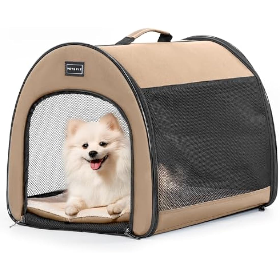 PETSFIT Portable Dog Crate, Travel Dog Crate - 19 Inch Lightweight, Roomy, Easy to Set Up, Portable Pop Up Dog Carrier with Thick Mat, Sturdy Collapsible Dog Kennel, Khaki