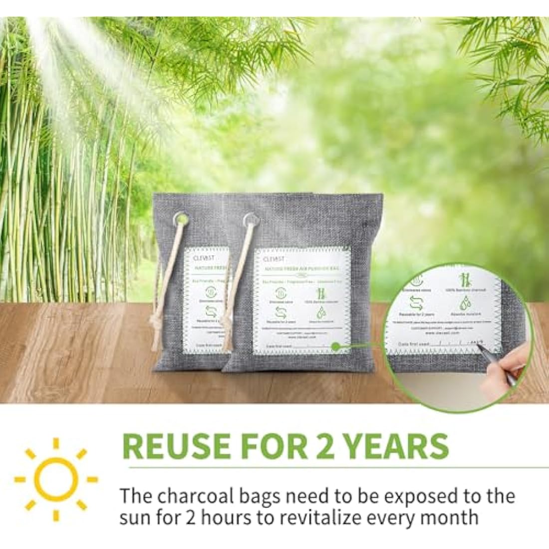 CLEVAST Bamboo Charcoal Air Purifying Bags (Large, 4×200g), Removes Odors and Moisture, Nature Fresh Air Purifier Bags, Odor Eliminator for Home, Car, Pets, Bathroom, Basement