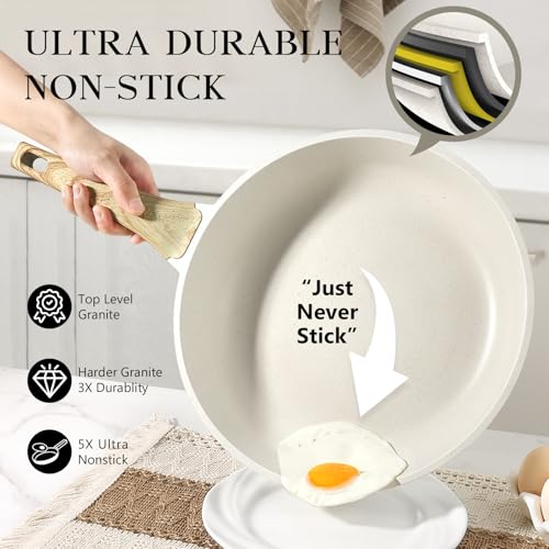 GiPP Non Stick Frying Pan Set - 20/24/28cm Granite Nonstick Pan Skillet, Non Toxic Pans for Cooking, Omelette Pan with Stay Cool Handle, Easy to