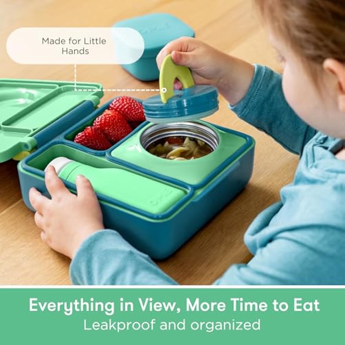 Omie B9099 OmieBox Kids Bento Lunch Box, Plastic, Meadow