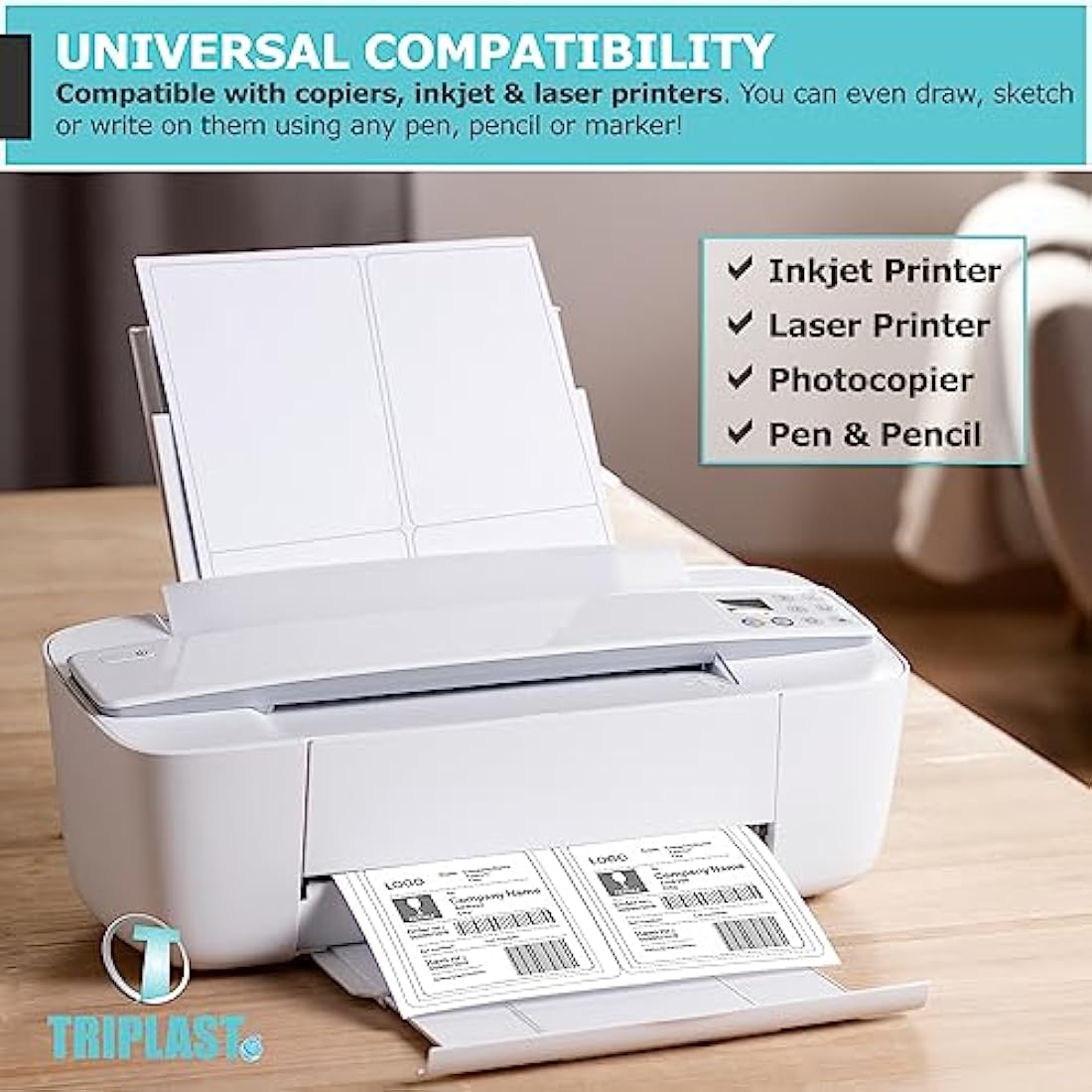 Triplast 50 x Multipurpose A4 Label Sheets - 44 Per Sheet (48 x 25mm Each) - Easy Peel White Labels Inkjet & Laser Printer - Address Labels, Shipping Labels, File Labels, DIY Stickers (TPA4L0440050)
