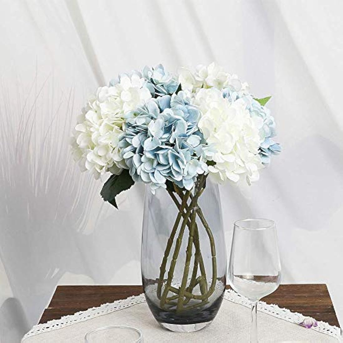 Kisflower 6Pcs Silk Hydrangea Artificial Flowers Realistic Hydrangea Flowers Bouquet for Wedding Party Office Home Decor (Blue)