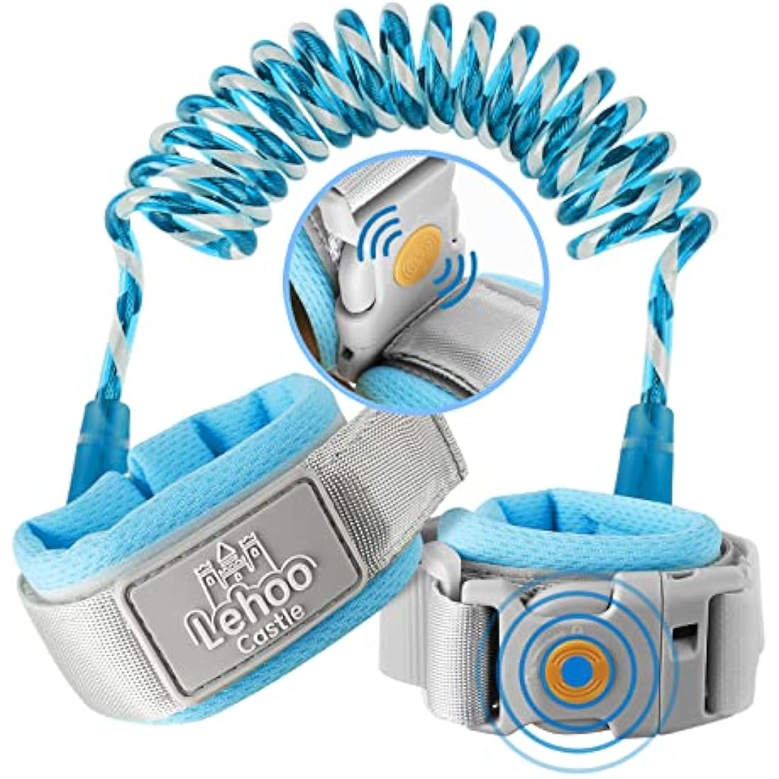 Lehoo Castle Baby Reins for Walking, 1.5M Toddler Reins for Kids with Induction Lock, Anti Lost Wrist Link Wrist Reins, Child Safety Harness for Autism Boys Girls (Light Blue)