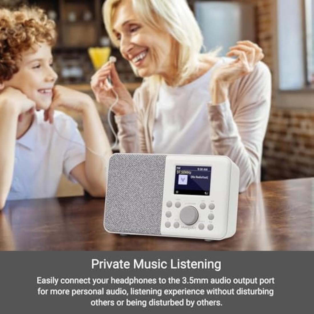 MangoKit MD3 DAB Radio Portable,DAB+ Digital Radio with Blueetooth,FM Radio,Kitchen DAB Radio Mains and Battery, Color Display,40 Preset Stations,Alarms&Clock&Snooze Timer,Headphone Port-Stone Grey