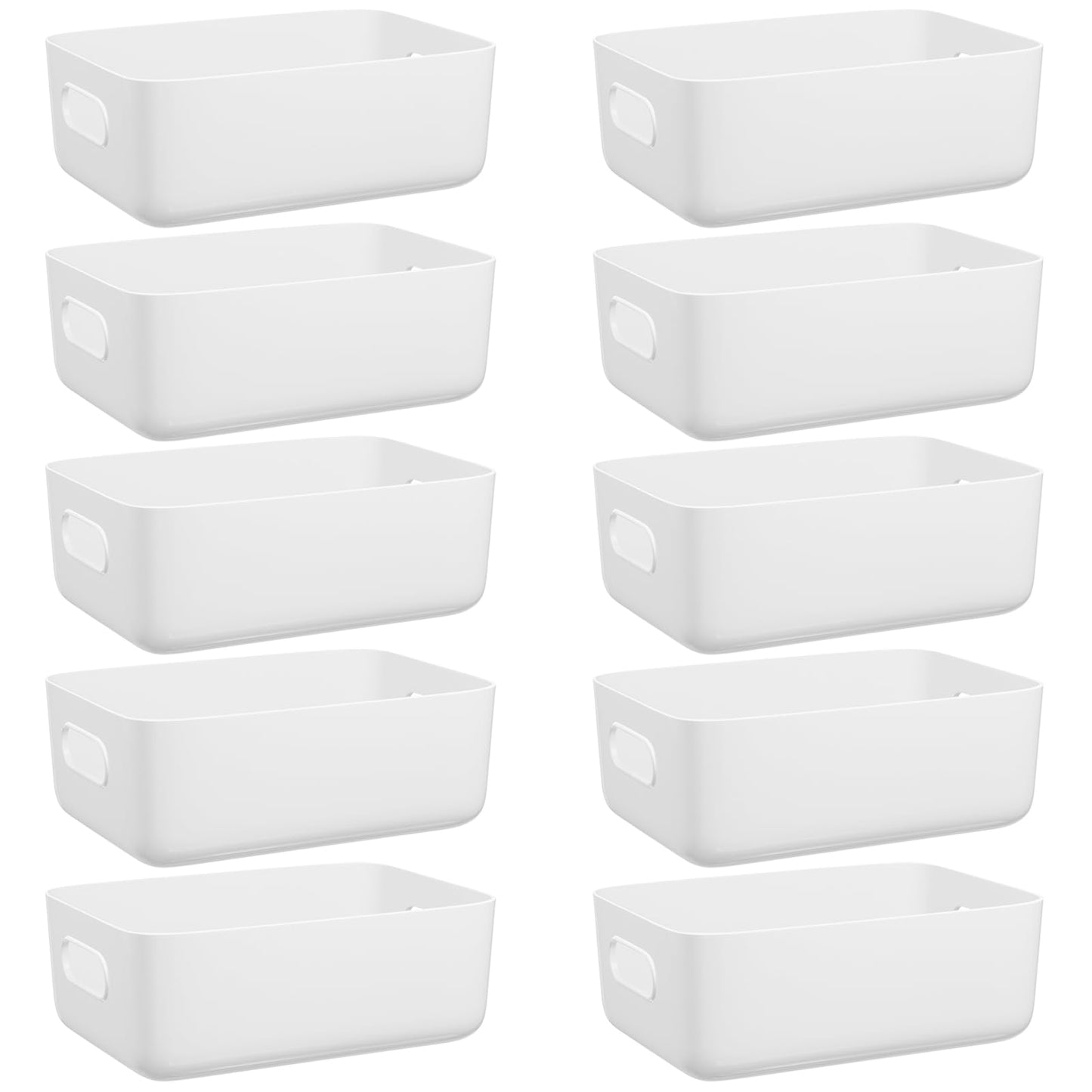 W&H 10 PCS White Plastic Storage Boxes with Handle, Small Plastic Storage Baskets for Shelves, Cupboard Organizer for Bathroom, Drawer, Kitchen