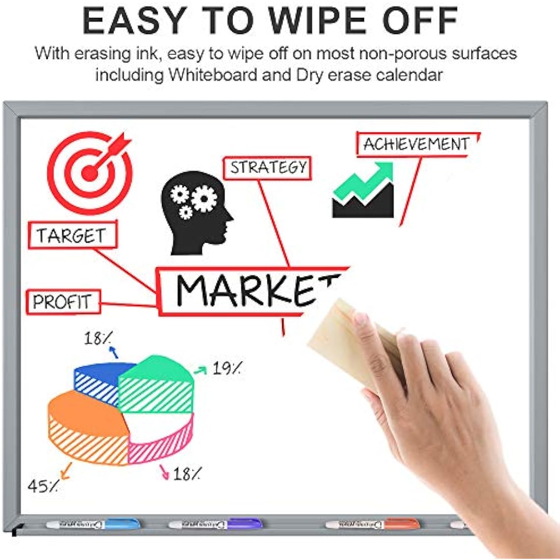 Volcanics Whiteboard Pens Low Odor Fine Whiteboard Markers Dry Wipe Pens Thin Box of 30, 10 Colours