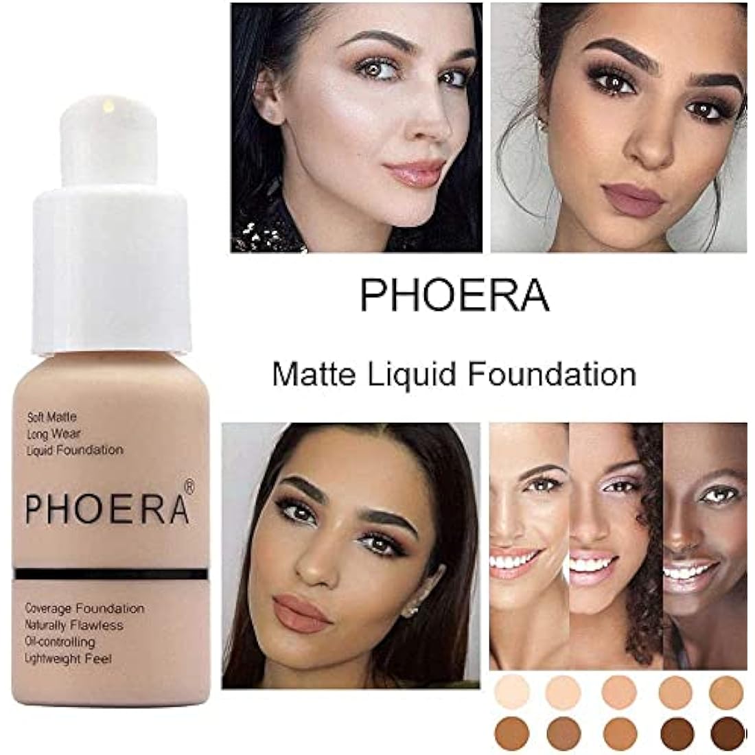 Aquapurity Phoera® Full Coverage Foundation Soft Matte Oil Control Concealer 30ml Flawless Cream Smooth Long Lasting (109 MOCHA)