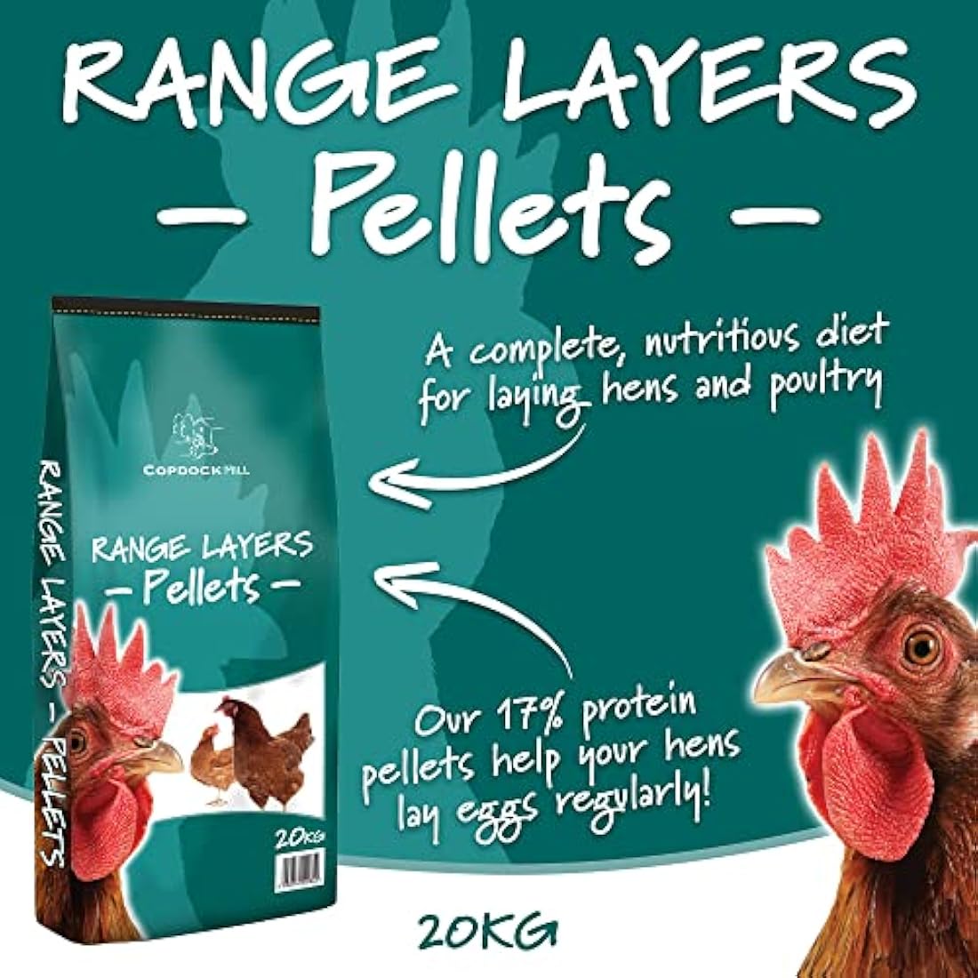 Copdock Mill Range Layers Pellets 20kg – Chicken Food for Hens and Laying Poultry, Ducks, Geese, Bantams – 100% Natural Pellets