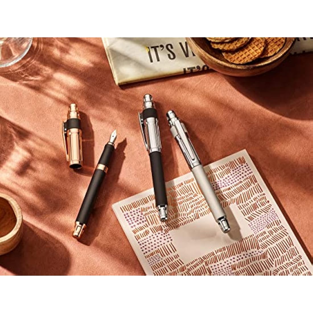 Colibri Ascari Fountain Pen-Polished Chrome and Brushed white Finish Luxury Pen-Medium Size Bock Nib System-Spring Clip-Includes Ink Convertor- Comes In a Nice Gift Box-Gift For Men And Women