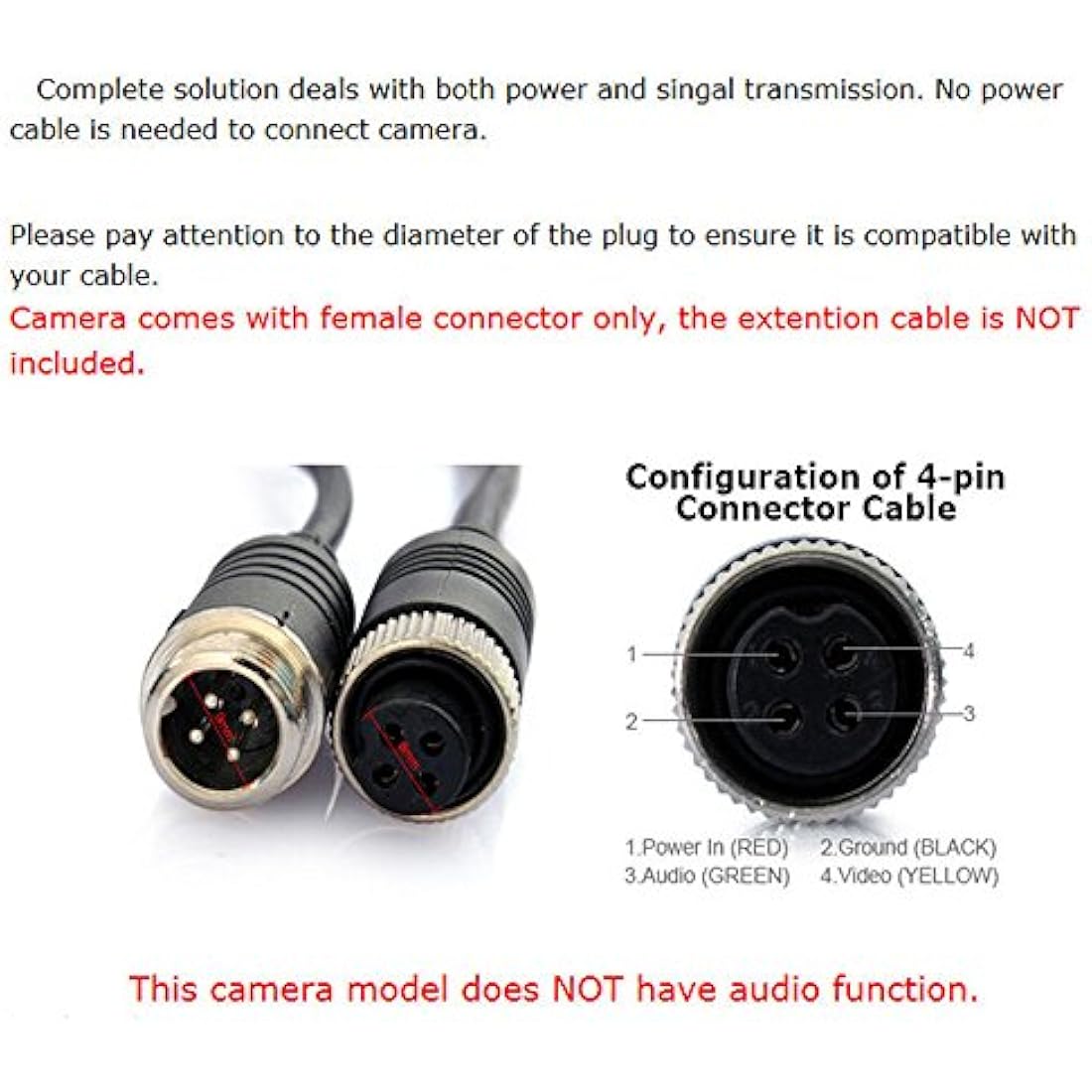 Backup Camera Camecho IR Night Vision Waterproof Reversing Camera + 10M 4 Pins Cable Kit for Car Bus Truck Caravan Camper 12V 24V Parking Assistance